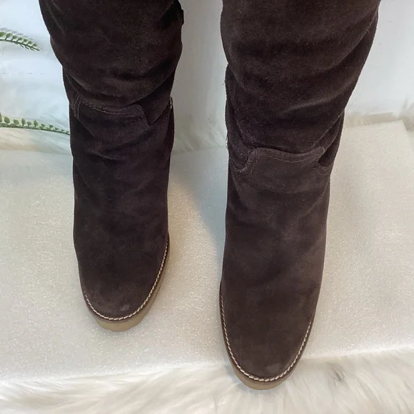 RALPH LAUREN COLLECTION SUEDE LEATHER LAMB LINED KNEE HIGH BOOTS NWOT SZ 7.5